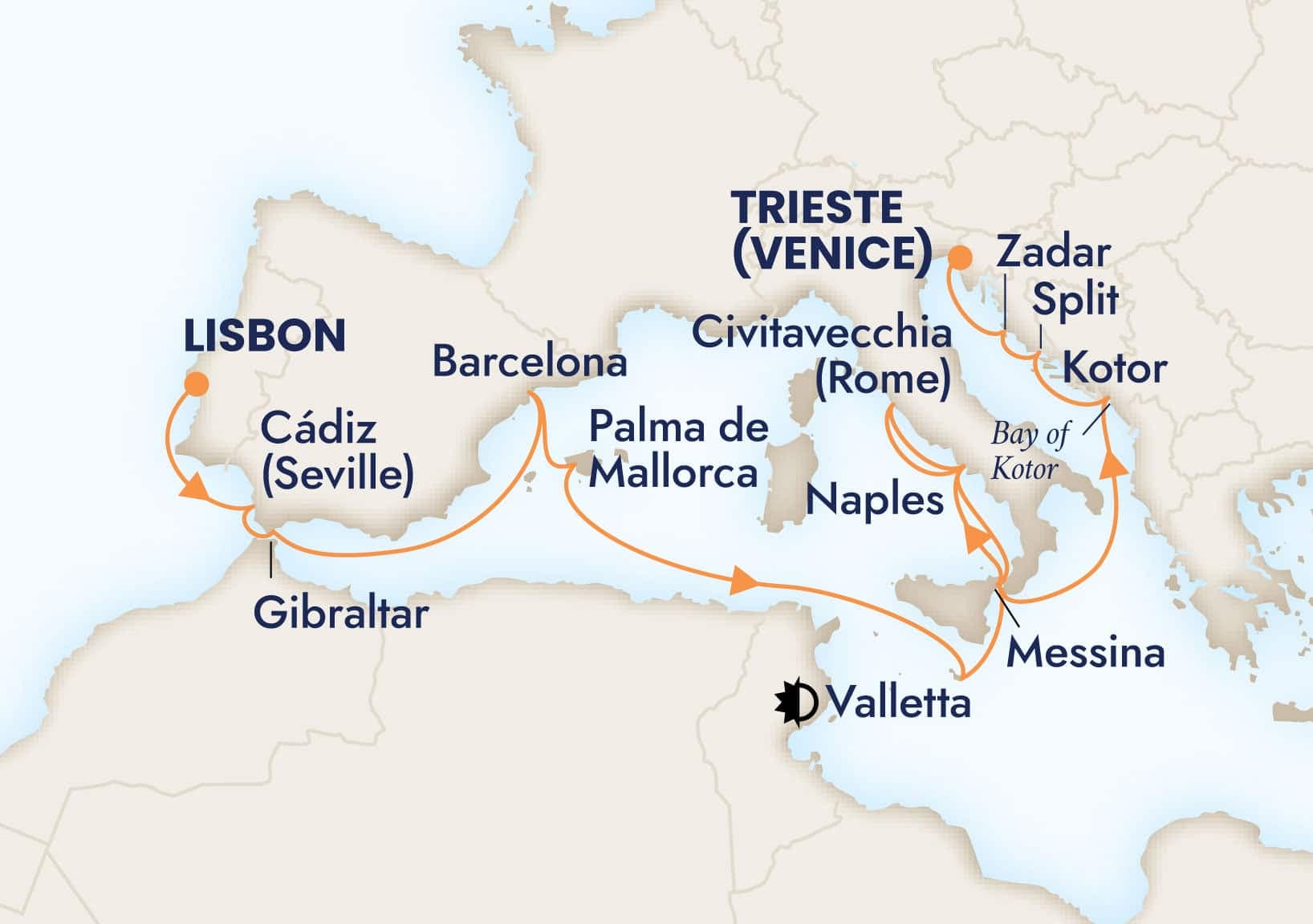 18 nights Mediterranean cruise on Rotterdam
from ๐ต๐น Lisbon to ๐ฎ๐น Trieste