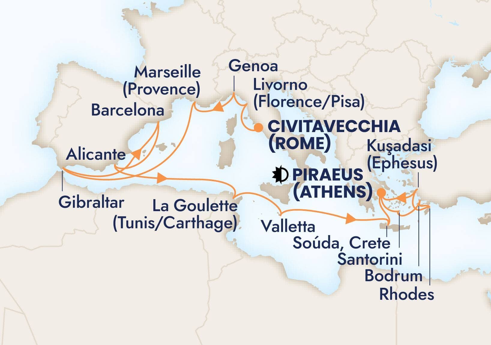 21 nights Mediterranean cruise on Nieuw Statendam
from ๐ฎ๐น Civitavecchia to ๐ฌ๐ท Athens
