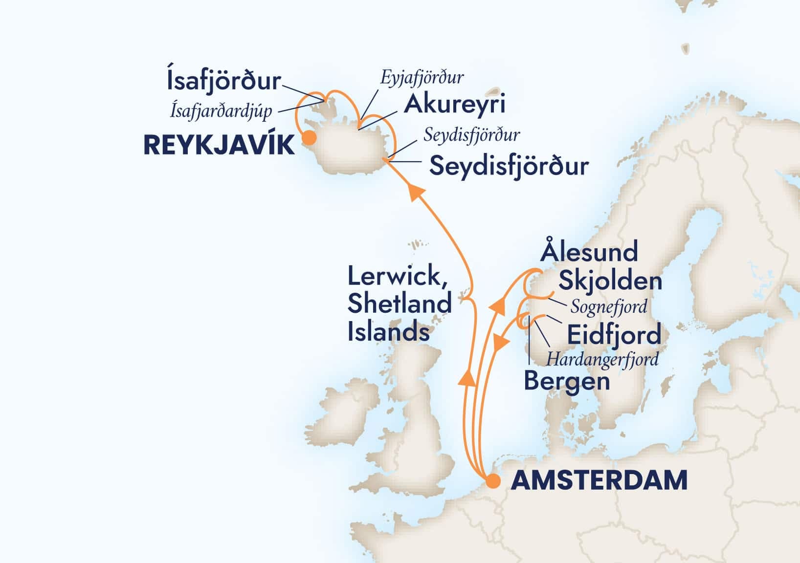 14 nights North European cruise on Zuiderdam 
from 🇳🇱 Amsterdam to 🇮🇸 Reykjavík 
