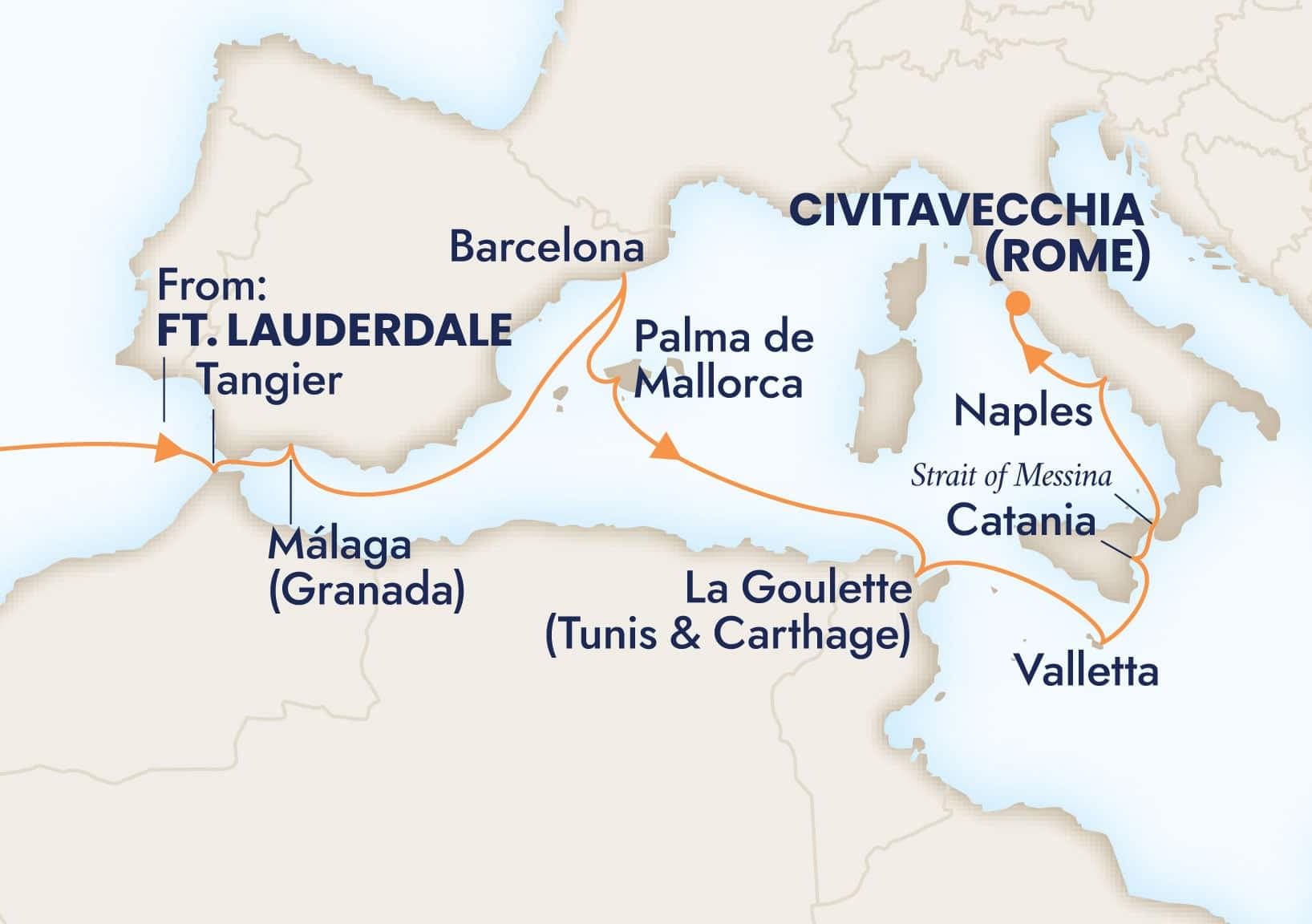 20 nights Mediterranean cruise on Nieuw Amsterdam 
from 🇺🇸 Fort Lauderdale to Civitavecchia (Rome), Italy 