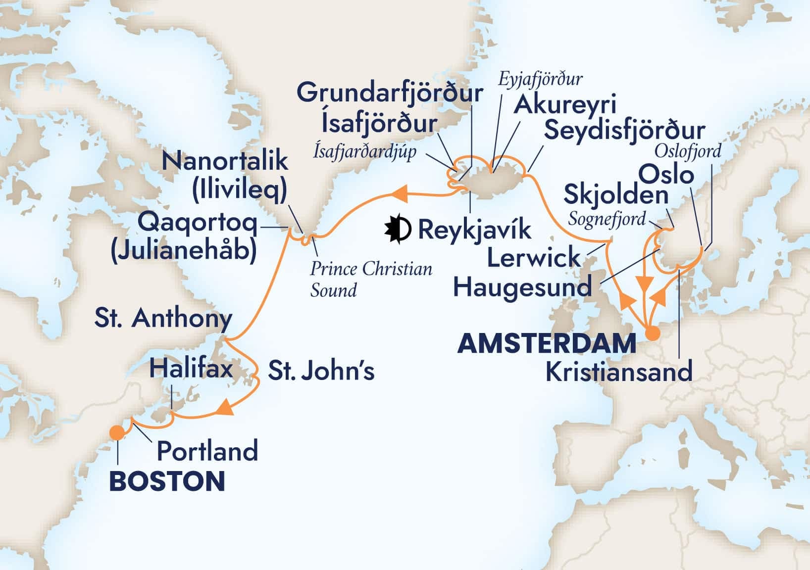 28 nights North European cruise on Zuiderdam 
from 🇳🇱 Amsterdam to 🇺🇸 Boston 
