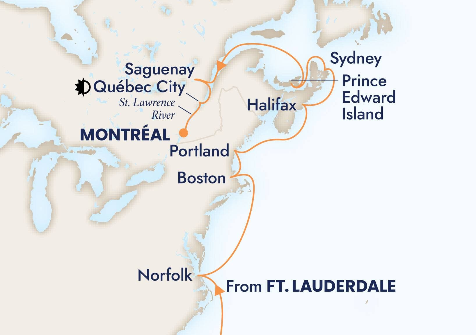 14 nights North East American cruise on Volendam 
from 🇺🇸 Fort Lauderdale to 🇨🇦 Montreal 