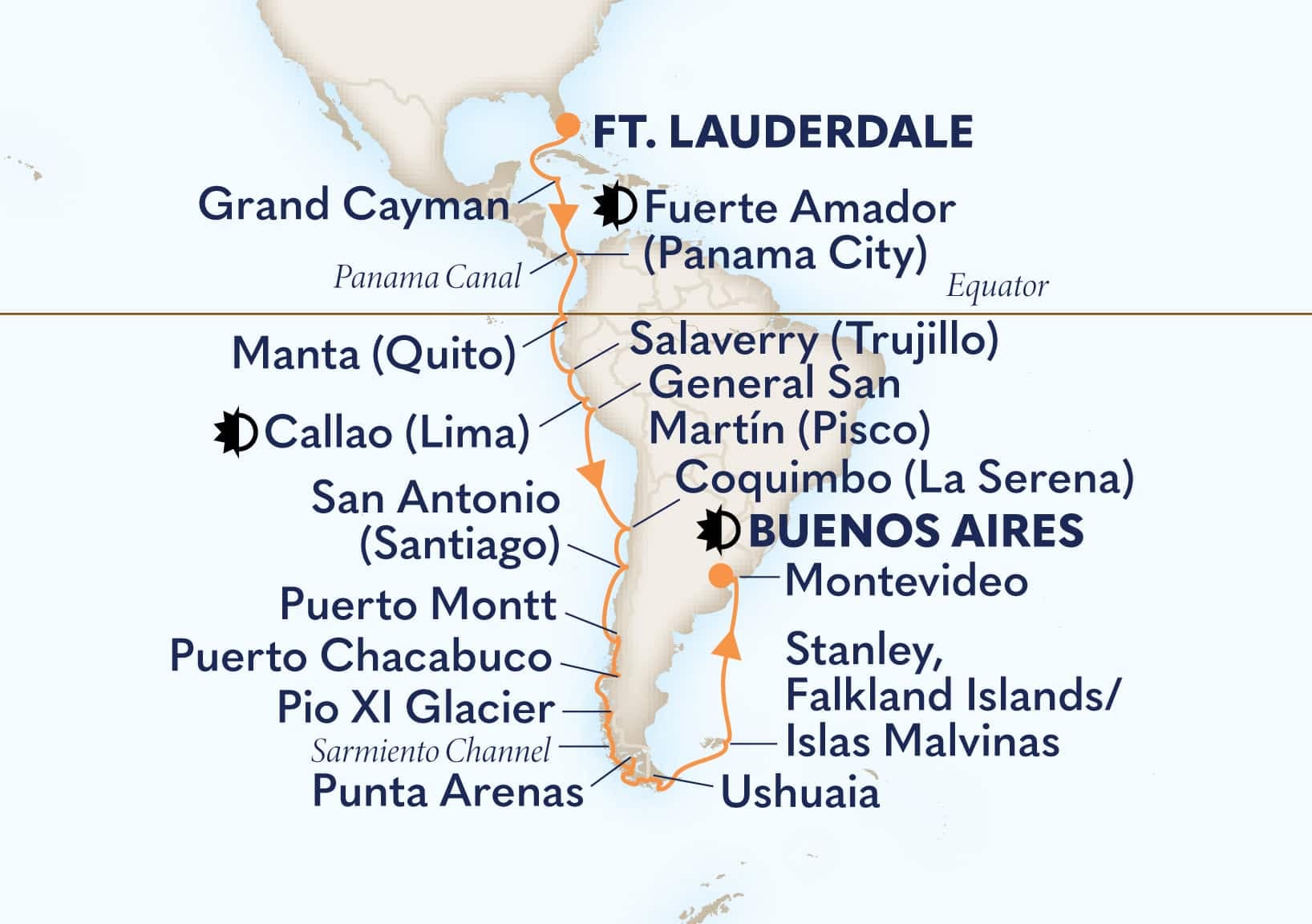 31 nights South American cruise on Oosterdam
from ๐บ๐ธ Fort Lauderdale to ๐ฆ๐ท Buenos Aires