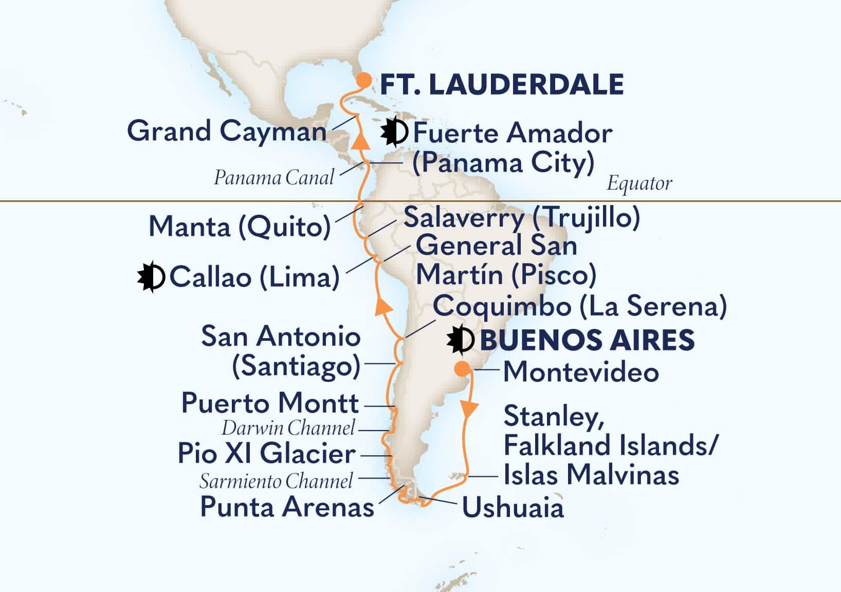 31 nights South American cruise on Oosterdam 
from 🇦🇷 Buenos Aires to 🇺🇸 Fort Lauderdale 