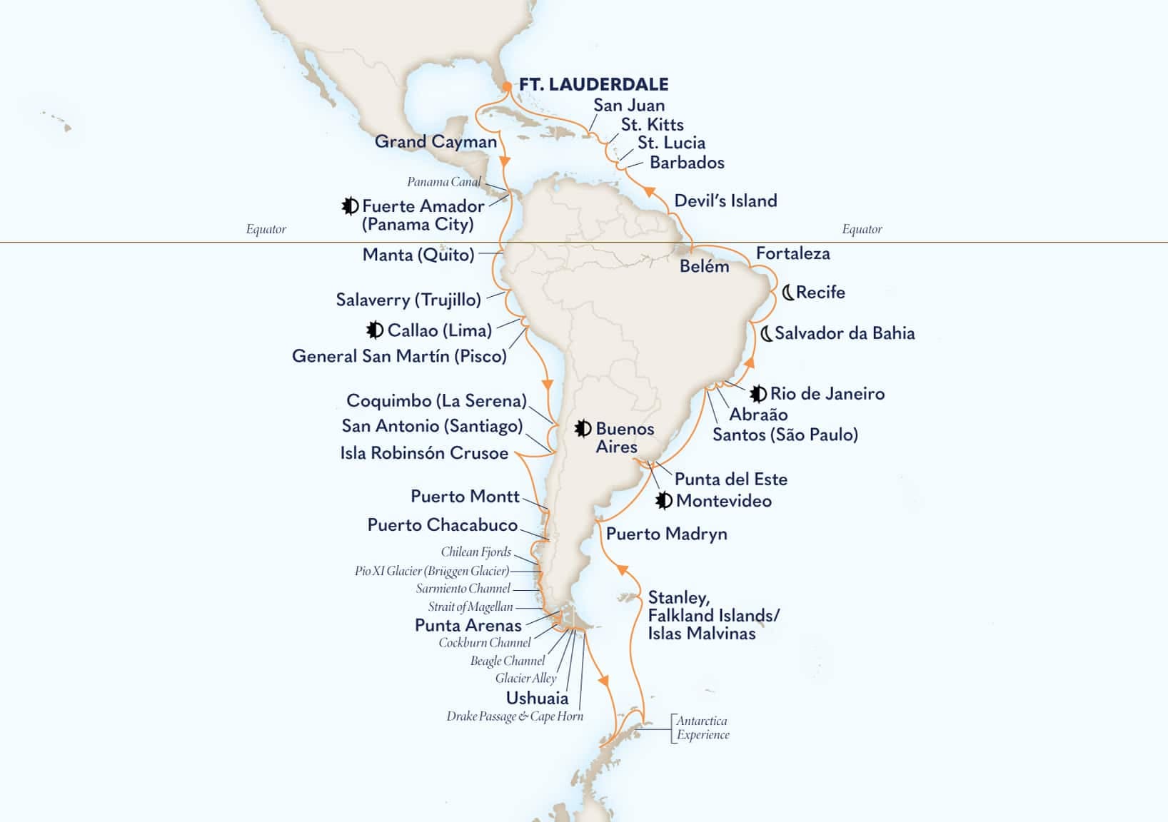 70 nights Extraordinary cruise on Zaandam 
from 🇺🇸 Fort Lauderdale 