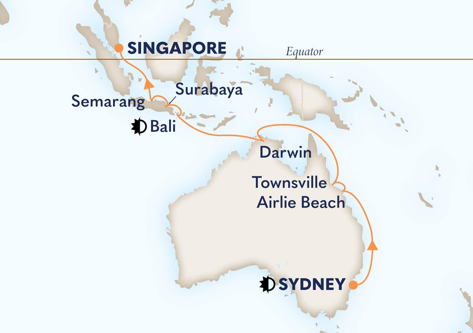 18 nights Extraordinary cruise on Volendam 
from 🇦🇺 Sydney to 🇸🇬 Singapore 