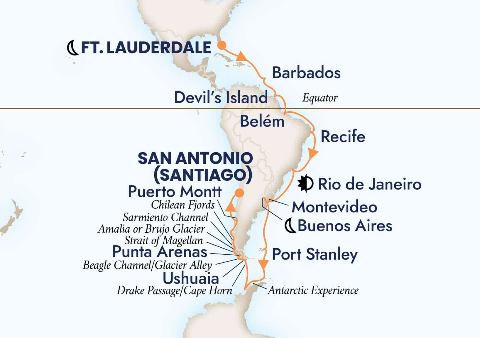 37 nights Extraordinary cruise on Volendam 
from 🇺🇸 Fort Lauderdale to 🇨🇱 San Antonio 