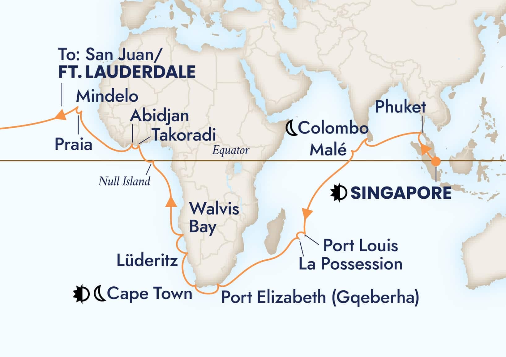 46 nights Extraordinary cruise on Volendam 
from 🇸🇬 Singapore to 🇺🇸 Fort Lauderdale 