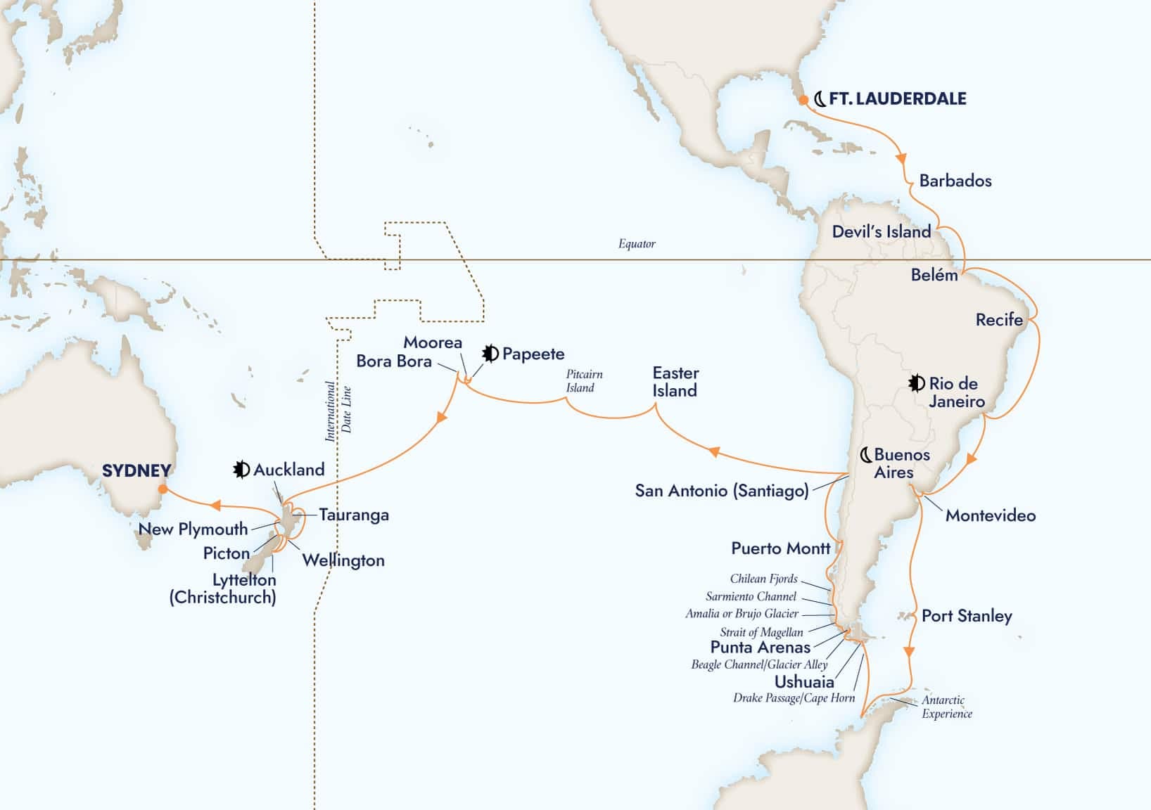66 nights Extraordinary cruise on Volendam 
from 🇺🇸 Fort Lauderdale to 🇦🇺 Sydney 