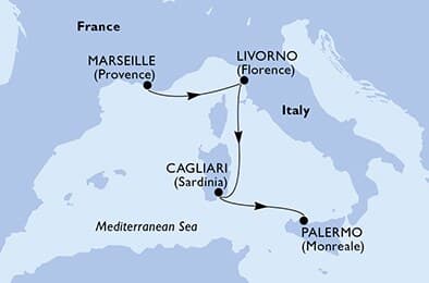 3 nights cruise on MSC Splendida 
from 🇫🇷 Marseille to 🇮🇹 Palermo 