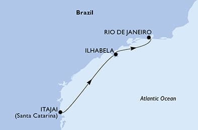 2 nights cruise on MSC Musica 
from 🇧🇷 Itajai to 🇧🇷 Rio de Janeiro 