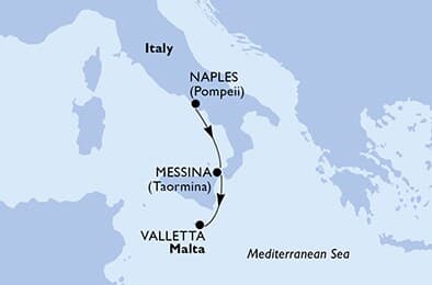 2 nights cruise on MSC Magnifica
from 🇮🇹 Naples to 🇲🇹 Valletta
