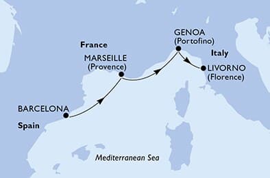 3 nights cruise on MSC Sinfonia 
from 🇪🇸 Barcelona to 🇮🇹 Livorno 