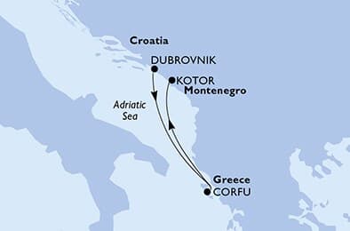 2 nights cruise on MSC Armonia 
from 🇭🇷 Dubrovnik to 🇲🇪 Kotor 