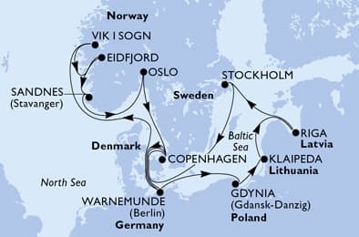 14 nights North European cruise on MSC Magnifica 
from 🇩🇪 Rostock (Berlin) 