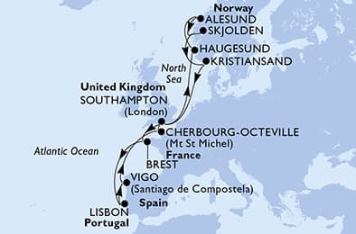14 nights North European cruise on MSC Meraviglia 
from 🇬🇧 Southampton 