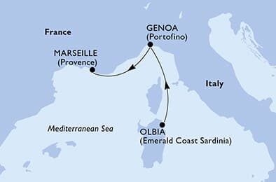 2 nights cruise on MSC Opera 
from 🇮🇹 Olbia to 🇫🇷 Marseille 