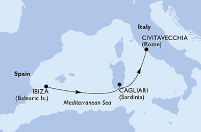 3 nights cruise on MSC Musica 
from 🇪🇸 Ibiza Town to 🇮🇹 Civitavecchia 