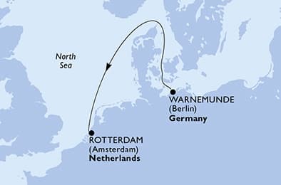 2 nights cruise on MSC Magnifica 
from 🇩🇪 Rostock (Berlin) to 🇳🇱 Rotterdam 