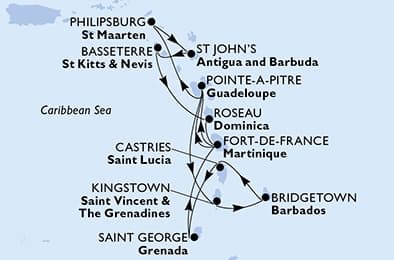 14 nights Caribbean cruise on MSC World Asia 
from 🇲🇶 Fort-de-France 