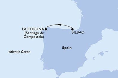 1 night cruise on MSC Virtuosa 
from 🇪🇸 Bilbao to 🇪🇸 A Coruña 