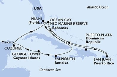 14 nights Caribbean cruise on MSC Seaside 
from 🇺🇸 Miami 