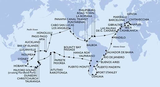 121 nights Extraordinary cruise on MSC Magnifica 
from 🇮🇹 Genoa 