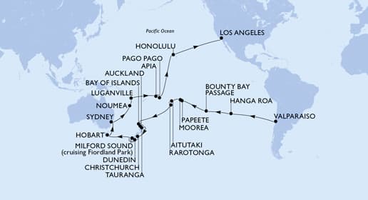 56 nights Extraordinary cruise on MSC Magnifica 
from 🇨🇱 Valparaíso to 🇺🇸 Los Angeles 