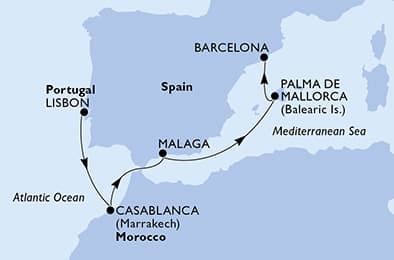 7 nights Extraordinary cruise on MSC Seaview 
from 🇵🇹 Lisbon to 🇪🇸 Barcelona 