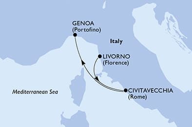 2 nights cruise on MSC Orchestra 
from 🇮🇹 Livorno to 🇮🇹 Genoa 