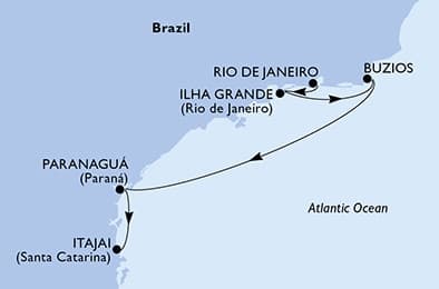 5 nights cruise on MSC Musica 
from 🇧🇷 Rio de Janeiro to 🇧🇷 Itajaí 