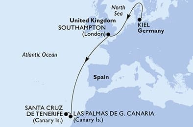 8 nights Mediterranean cruise on MSC Euribia 
from 🇩🇪 Kiel to 🇪🇸 Santa Cruz de Tenerife 