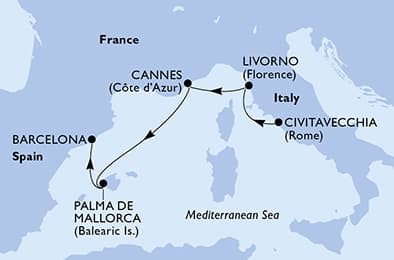 5 nights Mediterranean cruise on MSC Fantasia
from 🇮🇹 Civitavecchia to 🇪🇸 Barcelona