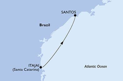 1 night cruise on MSC Splendida 
from 🇧🇷 Itajai to 🇧🇷 Santos (Sao Paulo) 