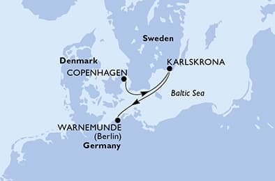 2 nights cruise on MSC Poesia 
from 🇩🇰 Copenhagen to 🇩🇪 Rostock (Berlin) 