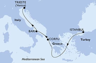 4 nights Mediterranean cruise on MSC Fantasia 
from 🇹🇷 Istanbul to 🇮🇹 Trieste 