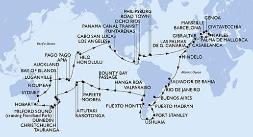 121 nights Extraordinary cruise on MSC Musica 
from 🇫🇷 Marseille 