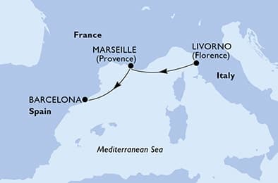 2 nights Mediterranean cruise on MSC Meraviglia 
from 🇮🇹 Livorno to 🇪🇸 Barcelona 