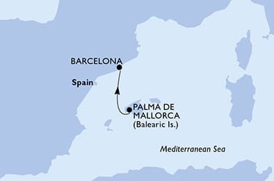 1 night Mediterranean cruise on MSC Grandiosa
from 🇪🇸 Palma de Mallorca to 🇪🇸 Barcelona