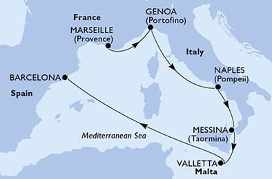 6 nights Mediterranean cruise on MSC World Asia 
from 🇫🇷 Marseille to 🇪🇸 Barcelona 