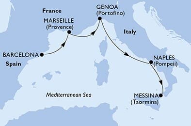 4 nights Mediterranean cruise on MSC World Asia 
from 🇪🇸 Barcelona to 🇮🇹 Messina 