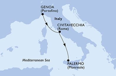 2 nights cruise on MSC Seaview 
from 🇮🇹 Genoa to 🇮🇹 Palermo 