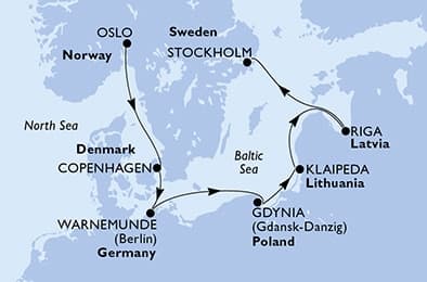 6 nights North European cruise on MSC Magnifica 
from 🇳🇴 Oslo to 🇸🇪 Stockholm 