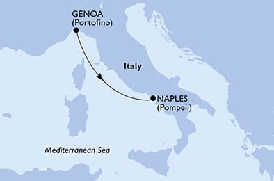 1 night cruise on MSC Splendida 
from 🇮🇹 Genova to 🇮🇹 Naples 