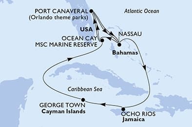 10 nights Caribbean cruise on MSC Seashore 
from 🇺🇸 Port Canaveral 