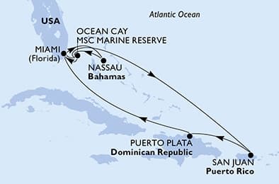 10 nights Caribbean cruise on MSC Seaside 
from 🇺🇸 Miami 
