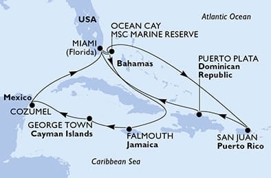 14 nights Caribbean cruise on MSC Seaside 
from 🇺🇸 Miami 
