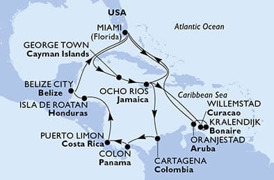 21 nights Caribbean cruise on MSC Poesia 
from 🇺🇸 Miami 