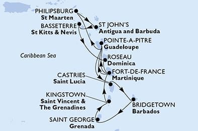 14 nights Caribbean cruise on MSC Seaview 
from 🇧🇧 Bridgetown 