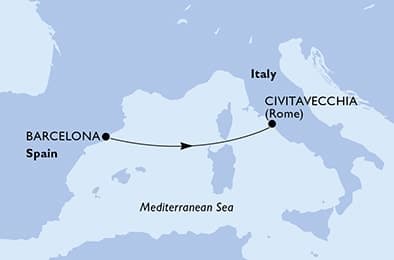 2 nights Mediterranean cruise on MSC Fantasia 
from 🇪🇸 Barcelona to 🇮🇹 Civitavecchia 